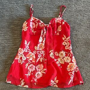 Red Floral Tie-Front Cami Dress